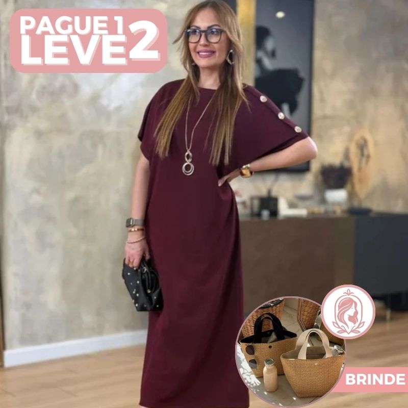 [Leve 2, Pague 1] Vestido Elena em Tecido Premium de Seda Gelo e Poliéster + BRINDE: Bolsa