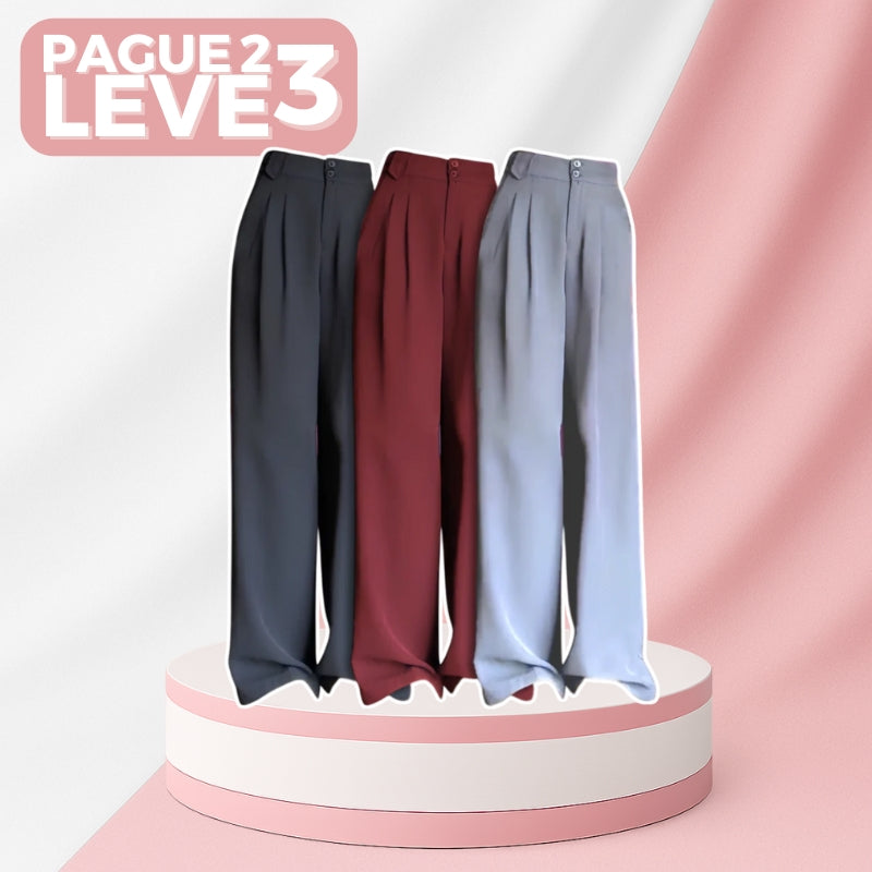 [Pague 2, Leve 3] Calça de Alfaiataria Pantalona Alina com Cintura Alta em Poliéster e Elastano